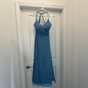 Blue Azazie bridesmaid dress.